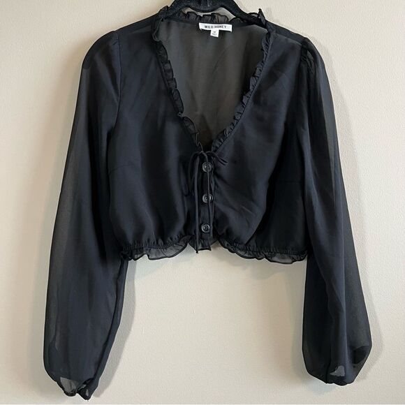 ✨ Wild Honey Women’s Black Sheer Crop Top Medium - Picture 1 of 7
